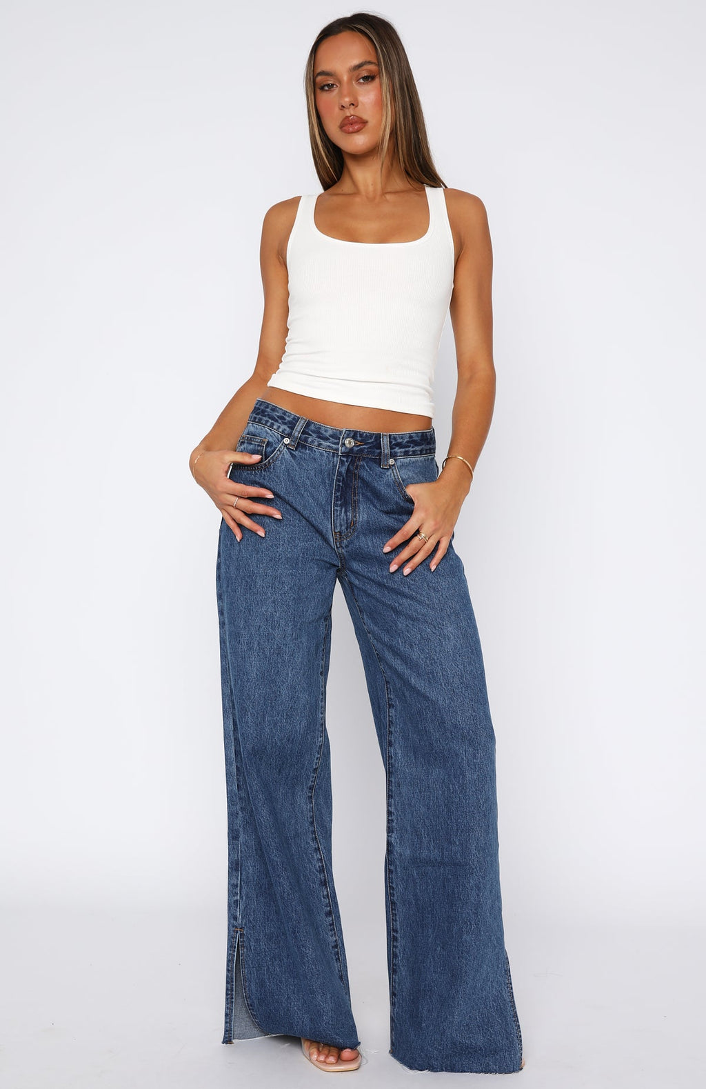 Summer Mid Rise Wide Leg Jeans Admiral Blue