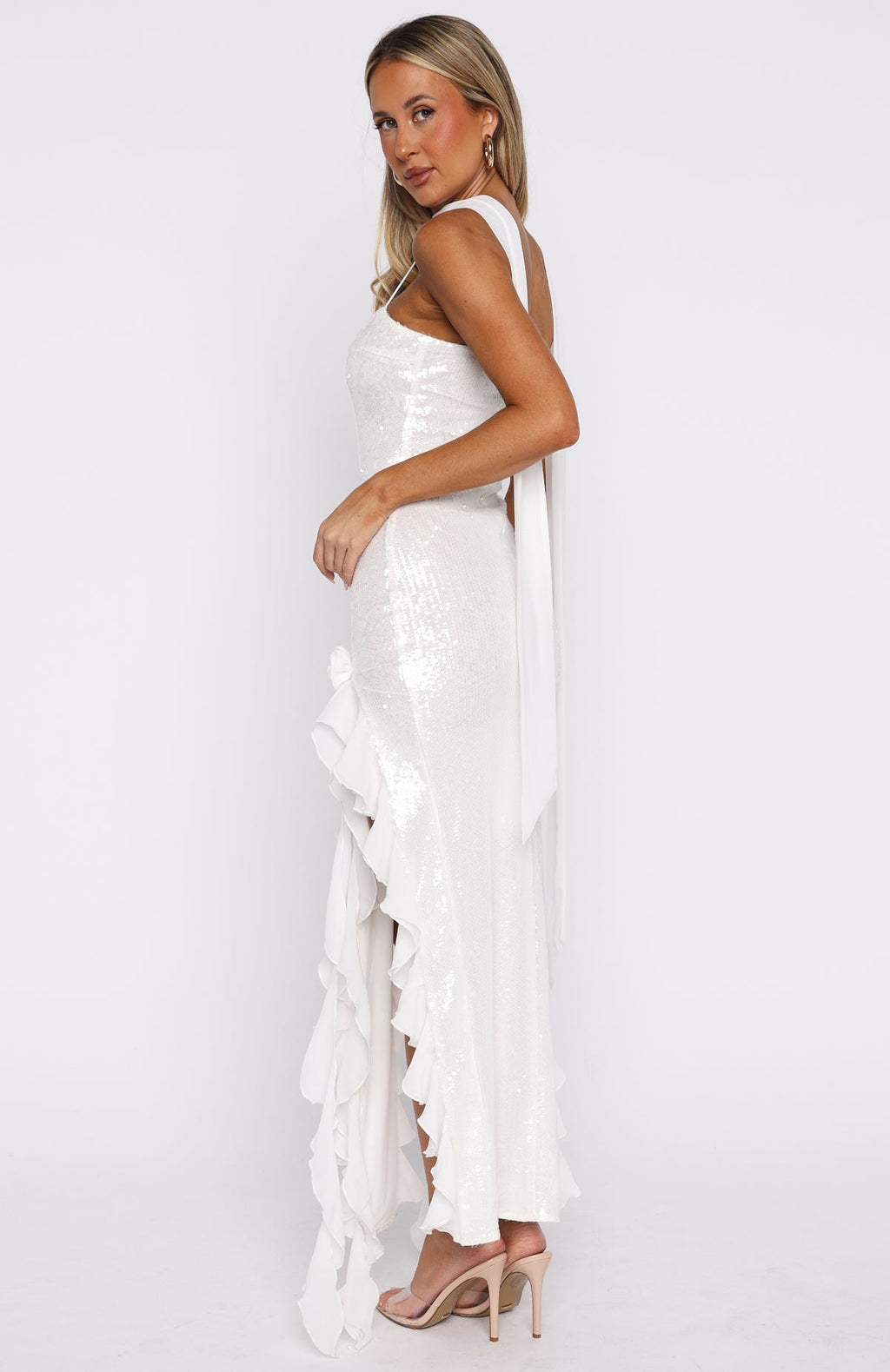 The Positano Dream Sequin Maxi Dress Off White