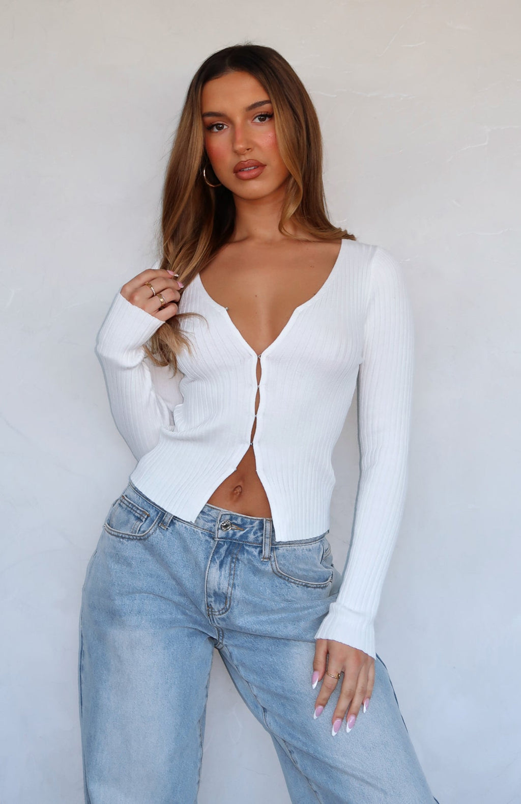 Time To Slay Long Sleeve Knit Top Off White