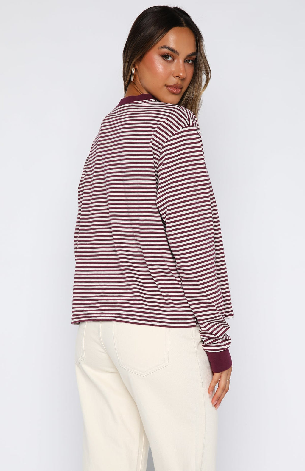 Touchdown Long Sleeve Tee Plum Stripe