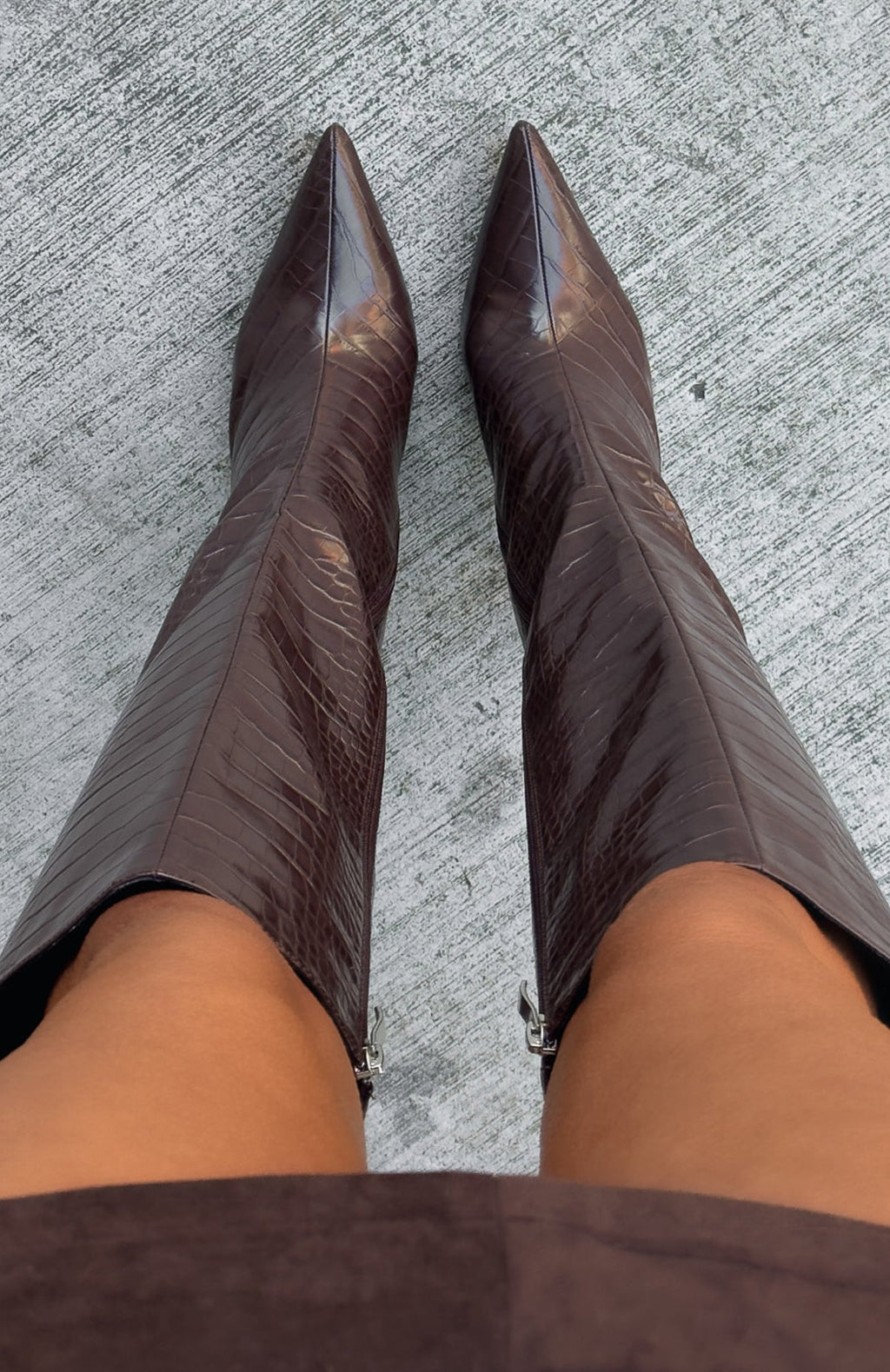 Ziggy Knee High Boots Chocolate Croc