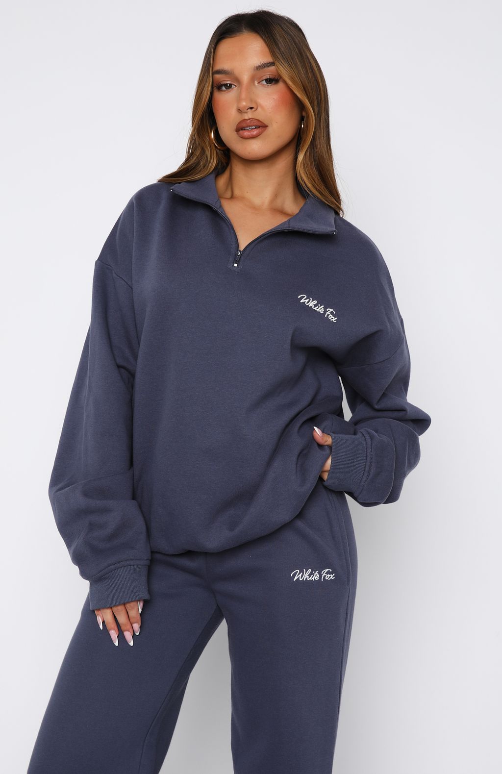 Match Your Words Zip Front Sweater Navy
